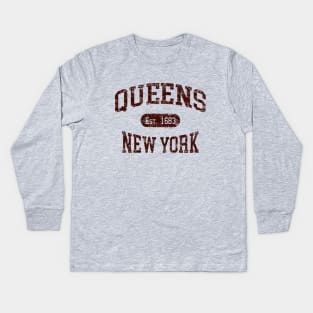 Queens NY Vintage Distressed Retro Print Kids Long Sleeve T-Shirt